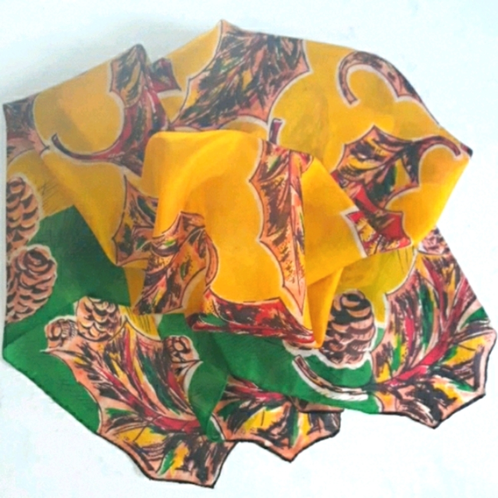 35" VTG Pre-WWII Handprinted Silk Scarf